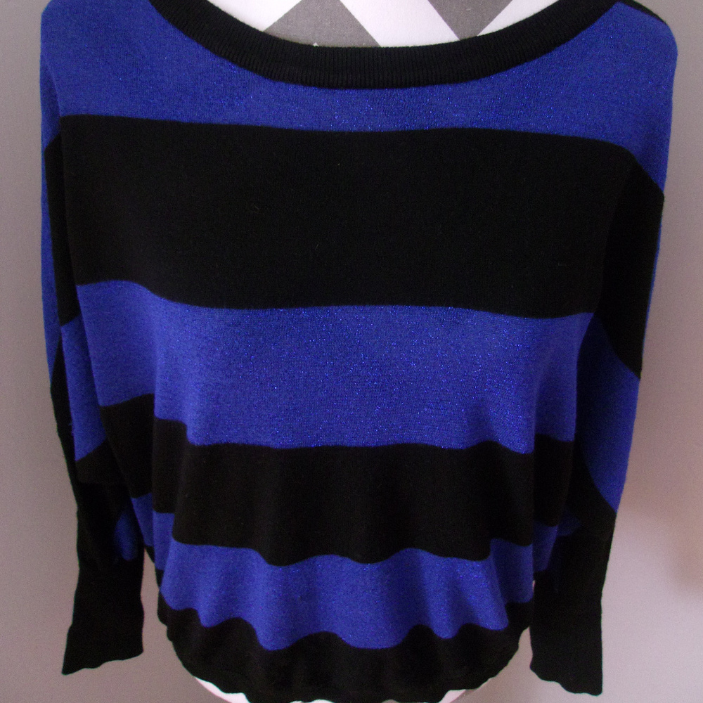 INC Blue Black Striped Batwing Sweater MEDIUM